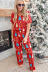 Christmas Tree Print V Neck Tee And Pants Lounge Set